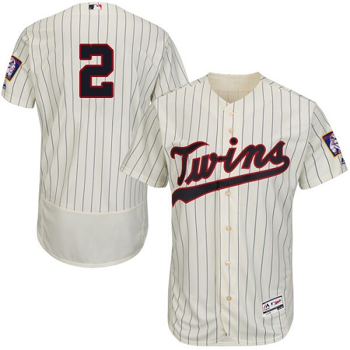 Twins #2 Brian Dozier Cream Strip Flexbase Authentic Collection Stitched MLB Jersey